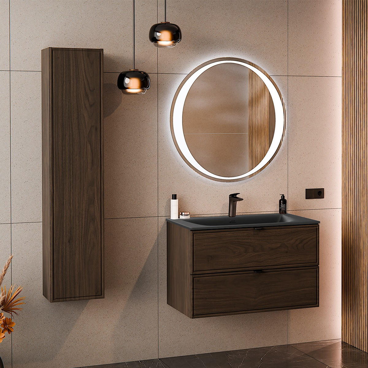 BADMÖBEL 81cm Elias 2er-Set Holz - Braun, Holzwerkstoff (81/50/46cm) - Petits-meubles