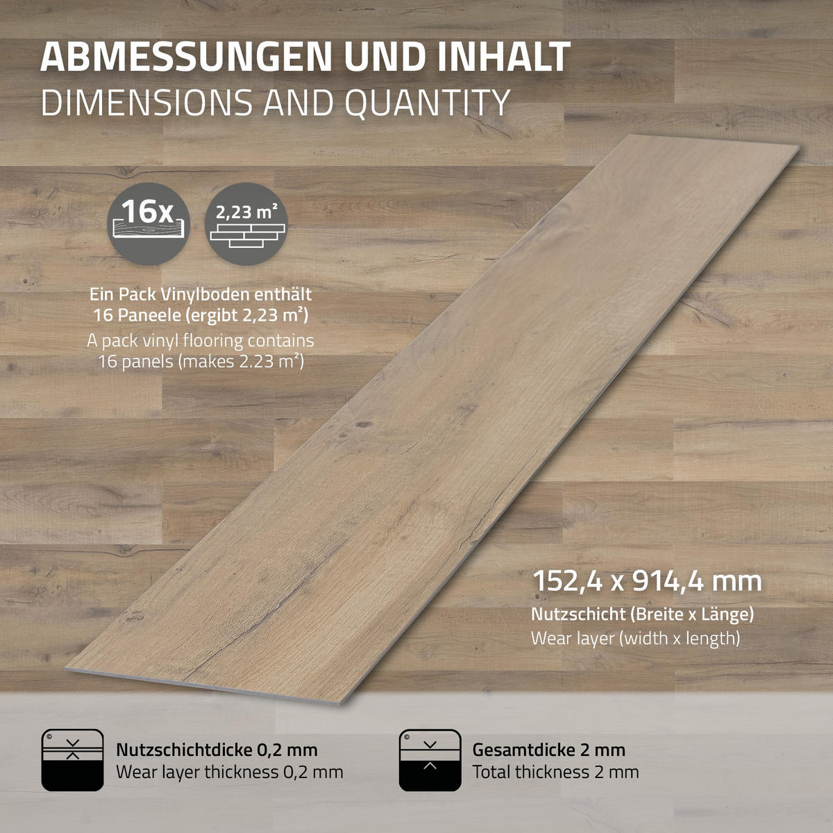 PVC BODENBELAG selbstklebend 2,23m²/16 Dielen Vinylboden Holzoptik Eiche Rustikal Hell - Eichefarben, Kunststoff (91.5/15.3/0.2cm) - ML-DESIGN