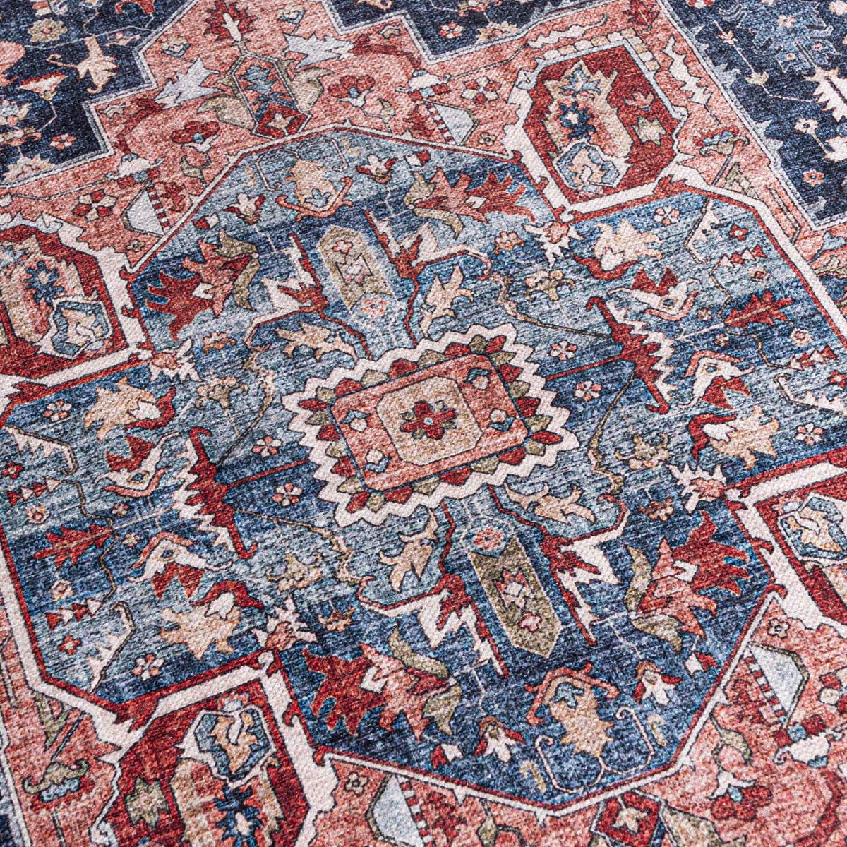 TEPPICH Rot Boho Vintage - Rechteckig Pflanzlich - Blau - 140 x 200 cm - Blau/Rot, Textil (140/200cm) - Mazovia