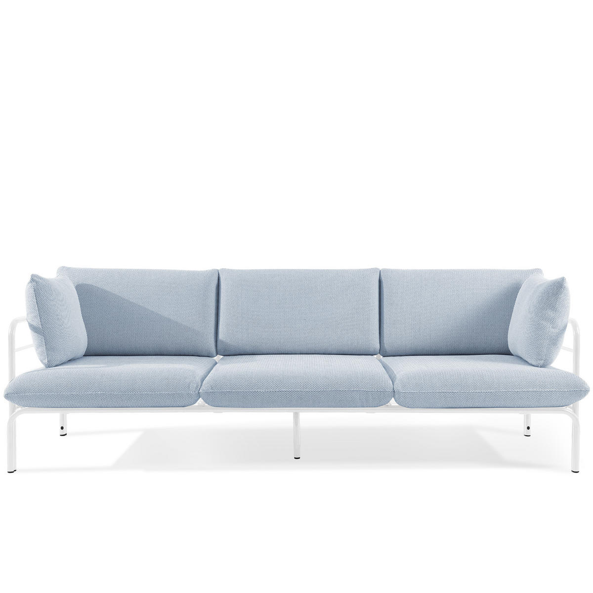GARTENMÖBELSET RAMBE 4-tlg. 1x Tisch 2x Sessel 1x Sofa 3-Sitzer, mit Auflage, Stahlrahmen, LOFT-STIL, Weiß - Weiß/Hellblau, Glas/Textil - KONSIMO®