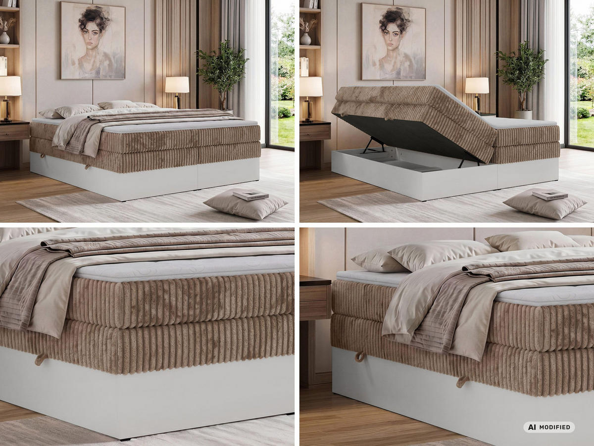 BOXSPRINGBETT TRAVIT ZERO KING 140/200 - Braun Cord - Topper T25 - H3 - Schwarz/Braun, Kunststoff/Textil (140/200cm) - MKS