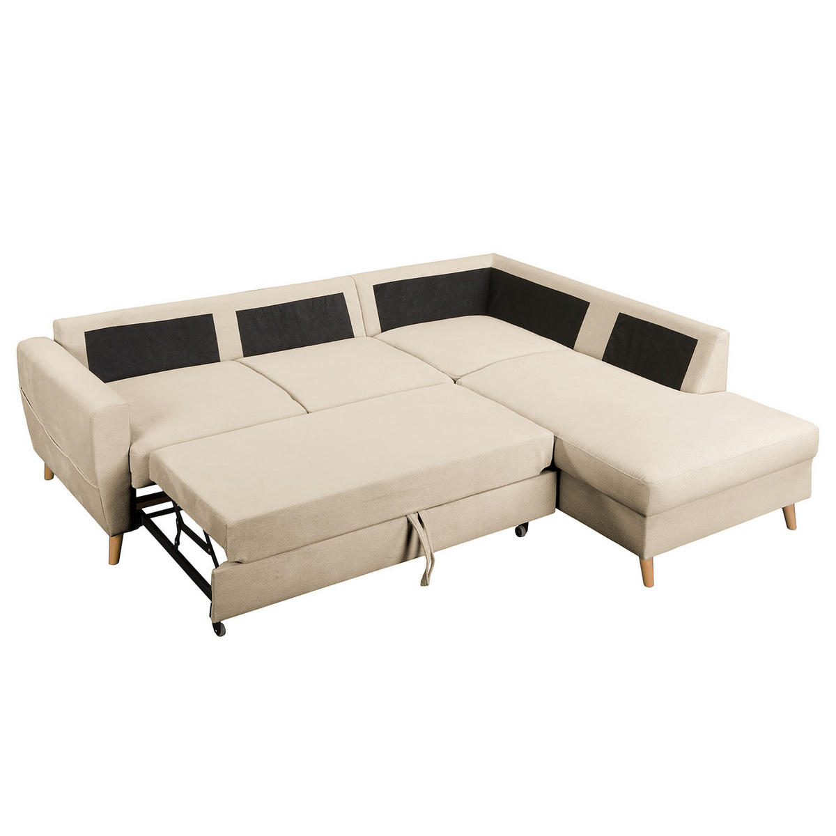 ECKSOFA mit Ottomane - Beige/Braun, Holz/Textil (230/200cm) - home24