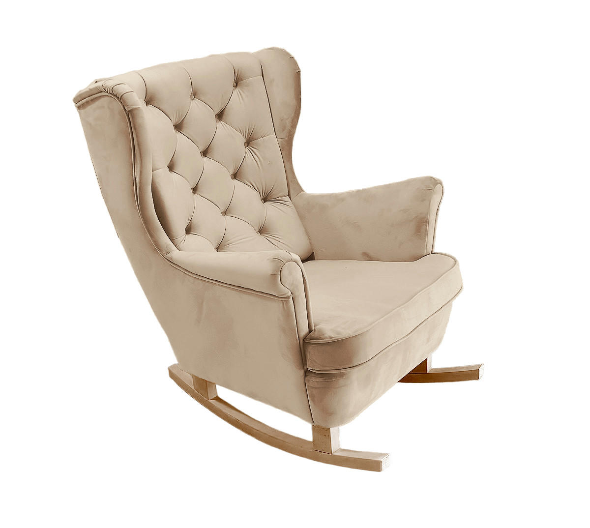 SCHAUKELSESSEL mit gepolstertem Sitz und Armlehnen, 102x81x95 cm, Cappuccino_29812 - Ecru/Buchefarben, Holz/Textil (81/102/95cm) - DomoHome