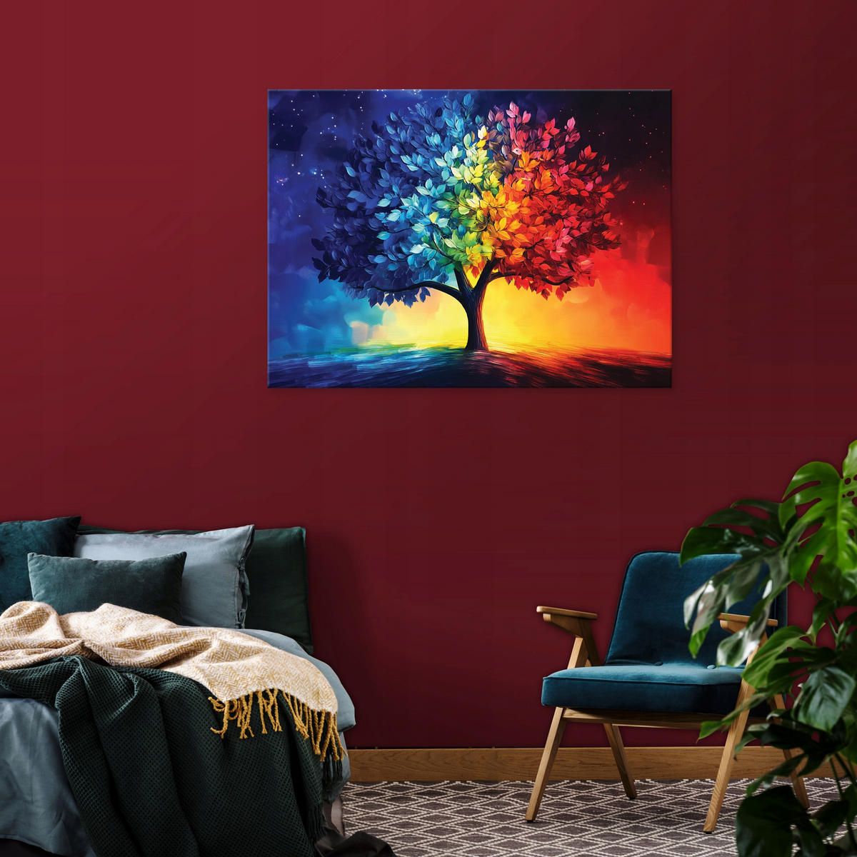 BILDER Abstrakt Baum Bunt Modern Wohnzimmer 120x80 - Multicolor, Holzwerkstoff (120/80cm) - Wallarena