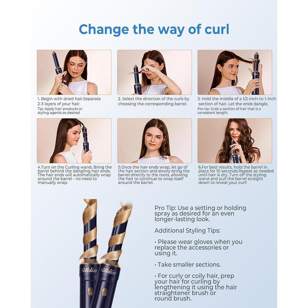 HAARSTYLER 6 in 1 Set mit automatischem Lockenstab und Warmluftbürste Blau - Blau, Kunststoff (20/8/26cm)