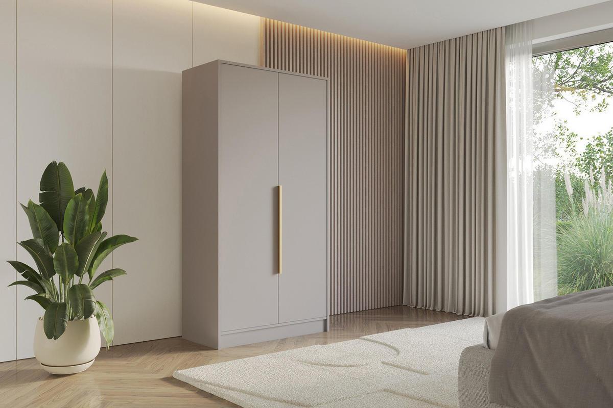 KLEIDERSCHRANK - PORTO - 102 - Kaschmir - Kaschmir/Goldfarben, Holzwerkstoff (102/200/51cm) - ALTDECOR