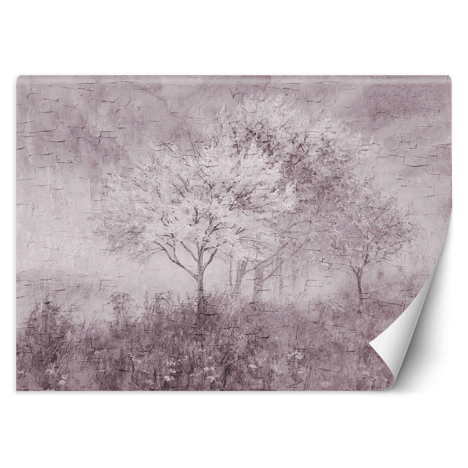 FOTOTAPETE, Ein blühender Baum in der Wiese Aquarell - Grau, Papier (368/254cm) - Feeby