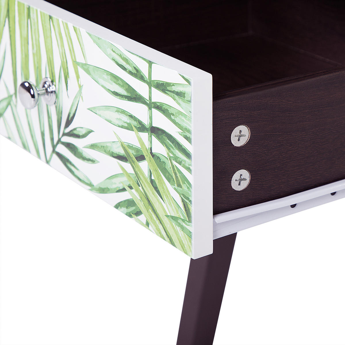 NACHTTISCH dunkler Holzfarbton/Palmenmotiv Rodes - Dunkelbraun/Weiß, Holzwerkstoff (40/61/40cm) - Beliani