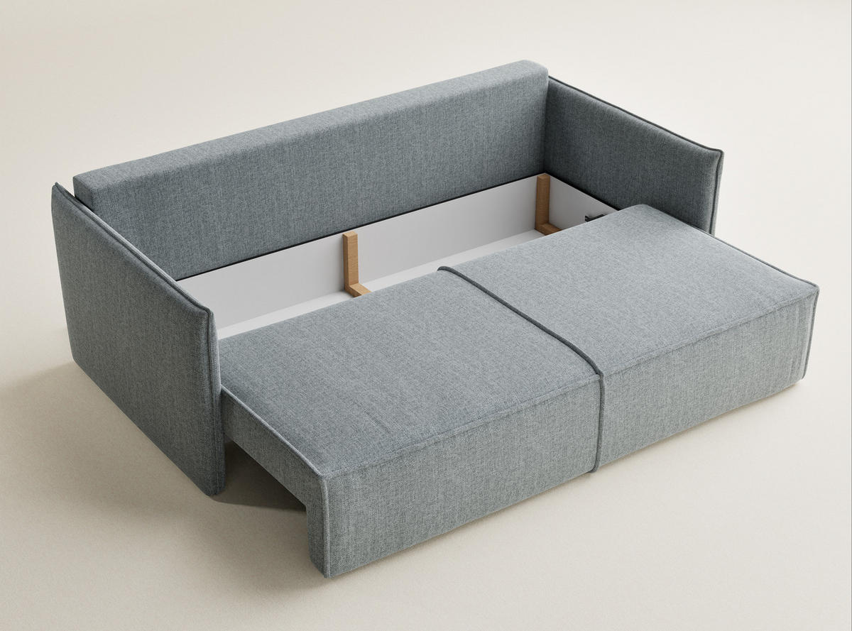 SOFA MIT SCHLAFFUNKTION Obra Blau grau Webstoff - Blaugrau/Schwarz, Holz/Holzwerkstoff (220/70/107cm) - Maison de Reve