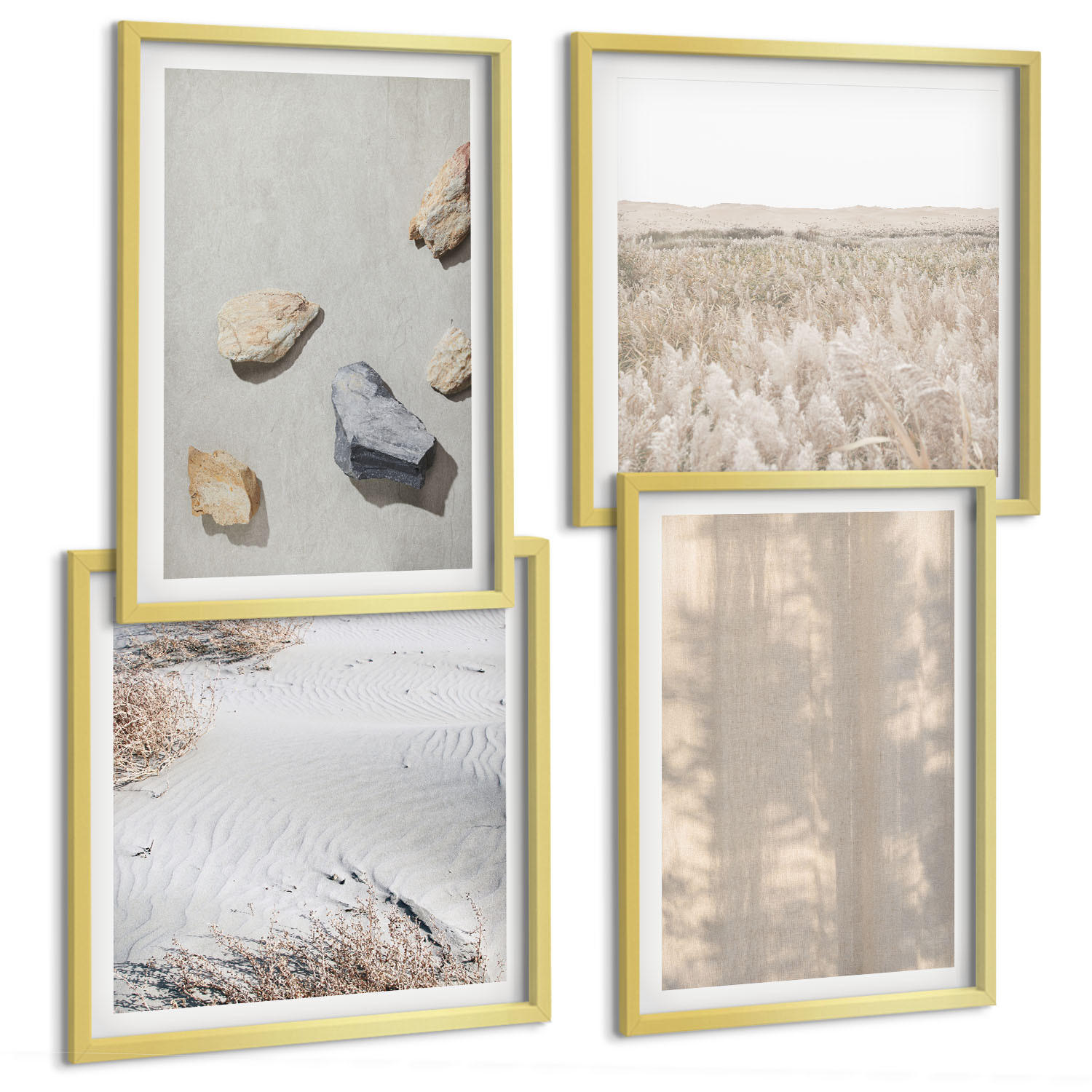 BILDER SET 4er Set - 50x50 cm & 40x60 cm Goldrahmen - Boho-Naturtexturen - Goldfarben, Kunststoff (50/50cm) - TULUP