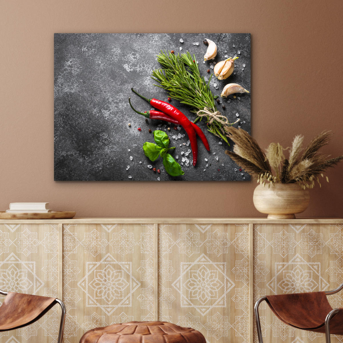 METALLBILD Pfeffer - Kräuter - Gewürze - Beton 80x60 cm - Dunkelgrau, Metall (80/60cm) - MuchoWow