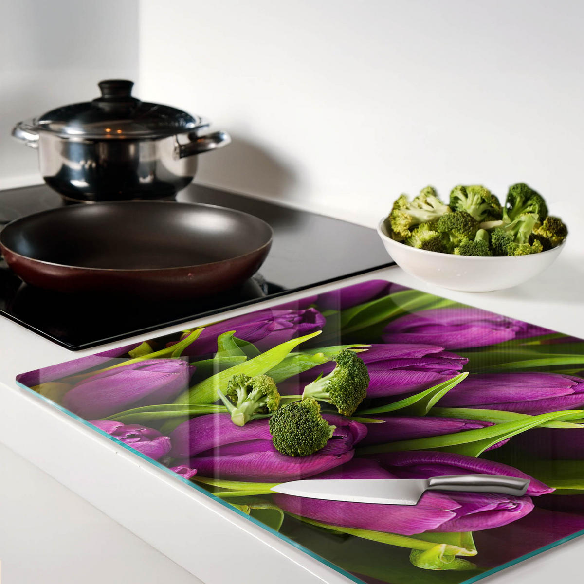 GLASPLATTE 60x52 cm Lila Tulpen - Lila, Glas (60/0.4/52cm) - TULUP