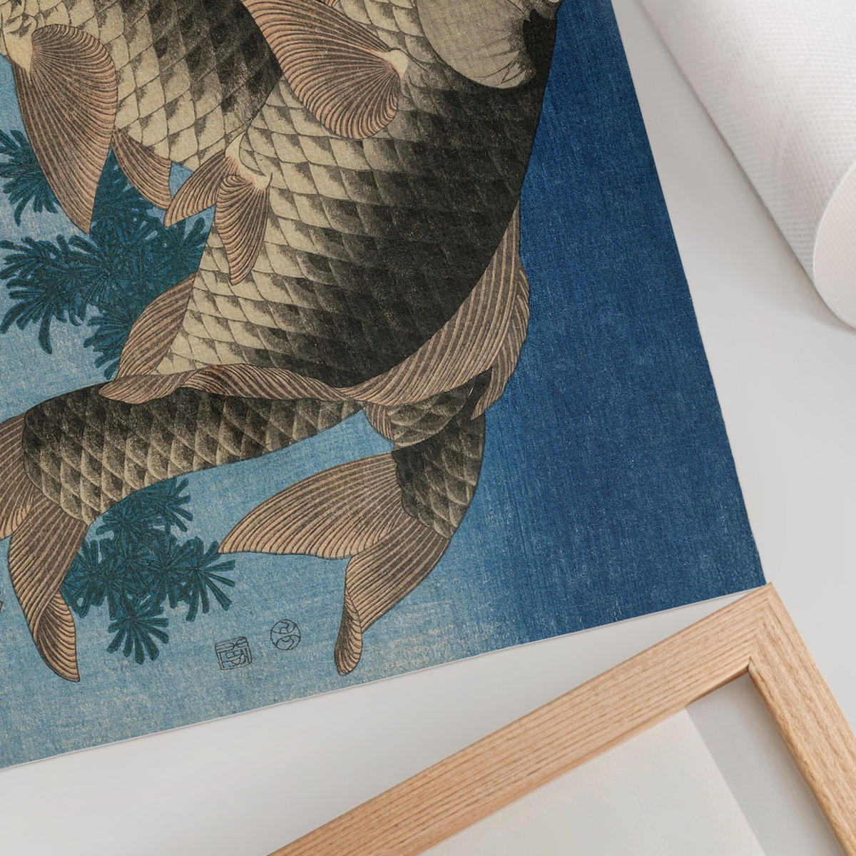 POSTER - 29x21 cm (A4) - Hokusai - Karpfen im Seetang - Blau, Textil (29.7/21/0.1cm) - TULUP