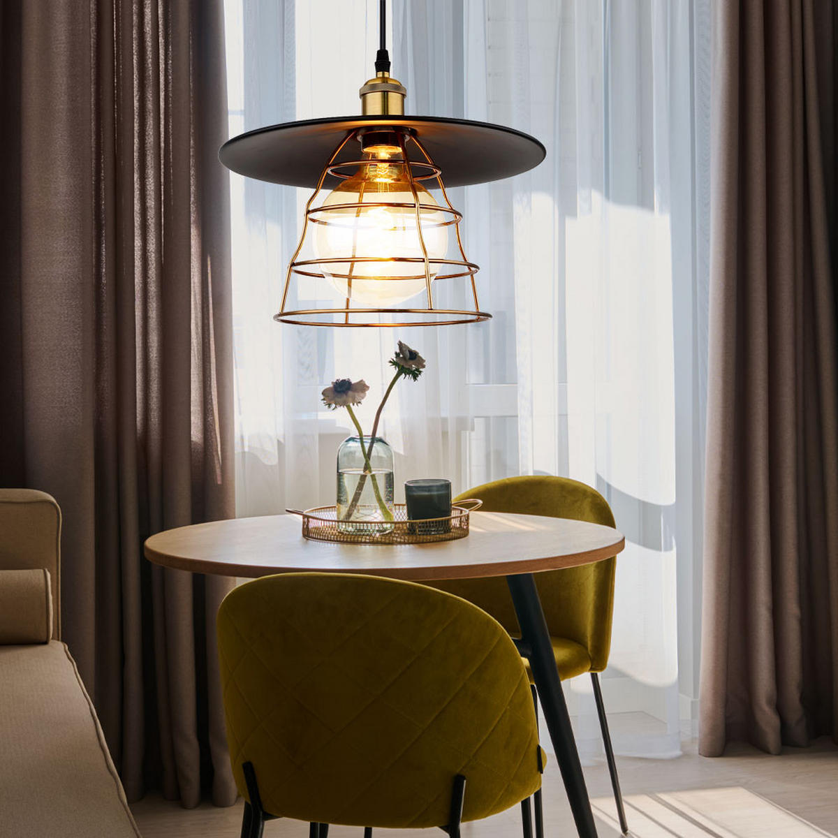 HÄNGELEUCHTE Metall Schwarz Gitter-Schirm - Schwarz, Metall (30/30/150cm) - Globo Lighting