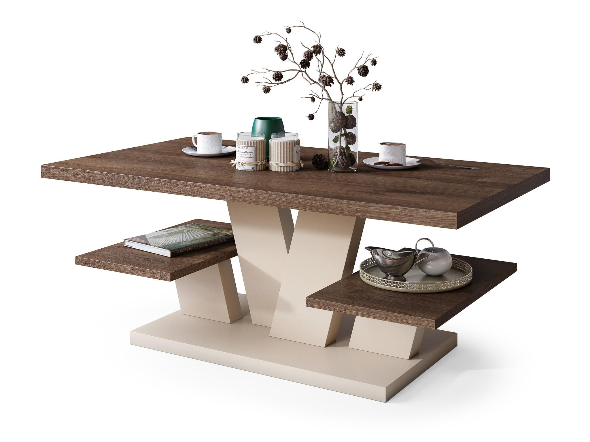 designimpex Couchtisch Beige, Dunkelbraun 110x45x60 cm