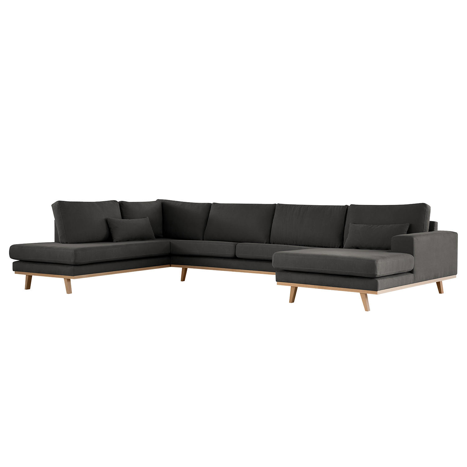 WOHNLANDSCHAFT mit Longchair - Anthrazit/Buchefarben, Textil (371/81/219cm) - home24