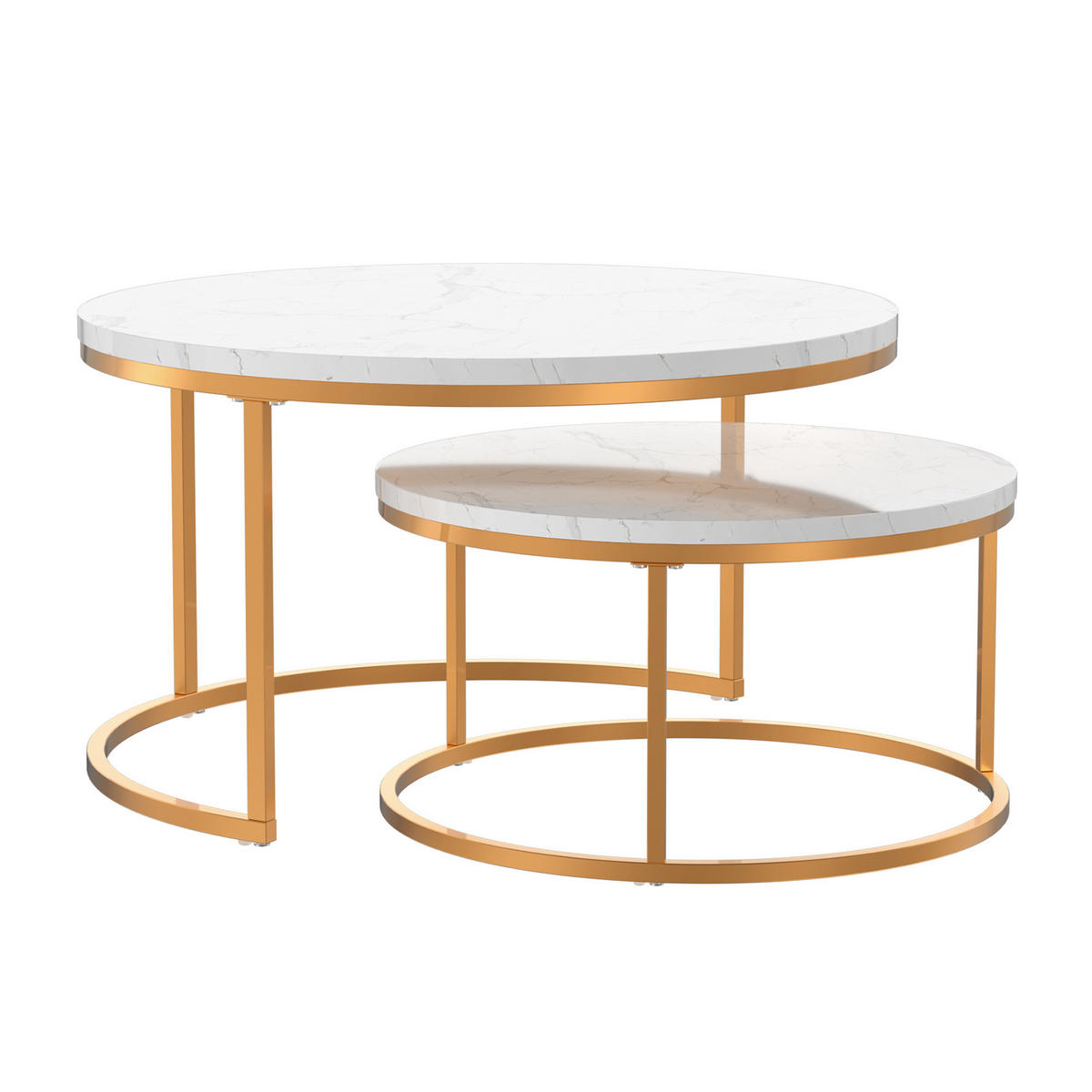 COUCHTISCH 2er Set 80/80/45 cm in Weiß und Goldfarben aus MDF mit Metallgestell - Goldfarben/Weiß, Holzwerkstoff/Metall (80/80/45cm) - CHICFURN