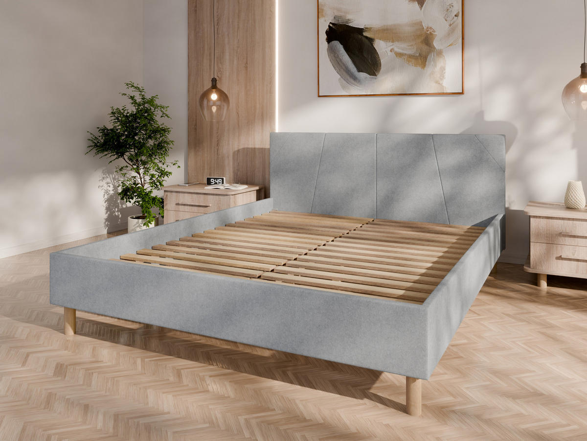 POLSTERBETT ALMORE 160x200cm Elegantes Polsterbett für modernen Wohnstil , Federkernmatratze ELDAR (18cm), hellgrau - Hellgrau, Holz (160/200cm) - Panda Möbel