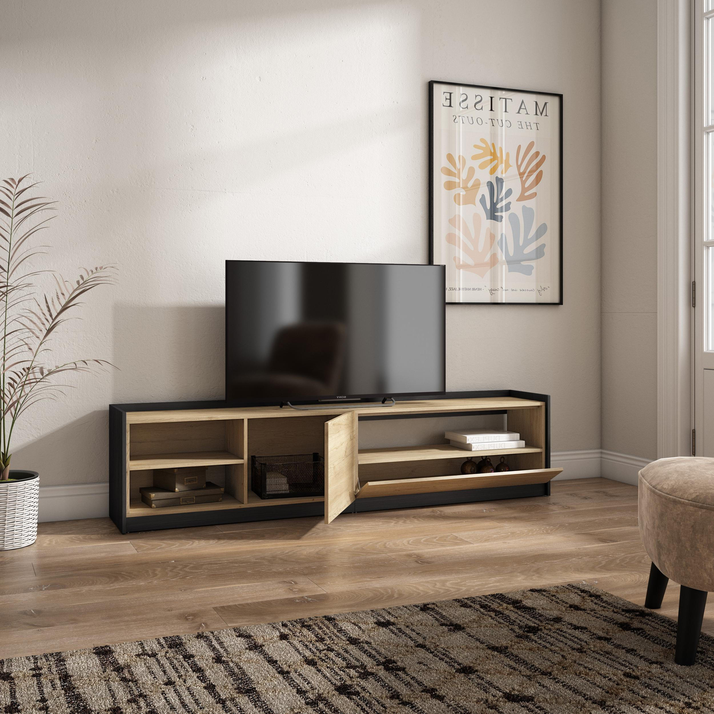 TV-SCHRANK, Lowboard, Eiche Schwarz, 207/37/50cm - Eichefarben, Holzwerkstoff (207/50/37cm) - Skraut Home