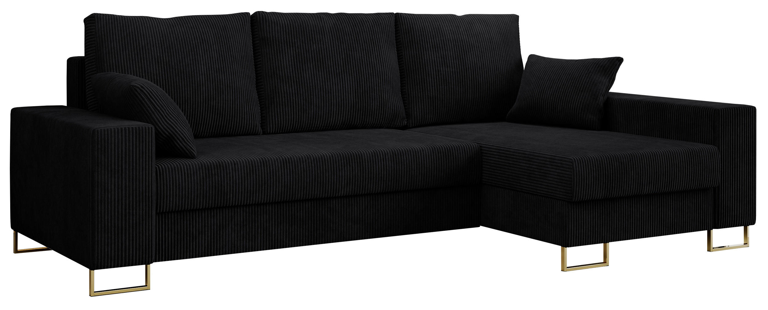 ECKSOFA Dorian Cord Schwarz - Goldfarben/Schwarz, Textil/Metall (242/138cm) - MKS