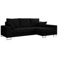 ECKSOFA Dorian Cord Schwarz - Goldfarben/Schwarz, Textil/Metall (242/138cm) - MKS