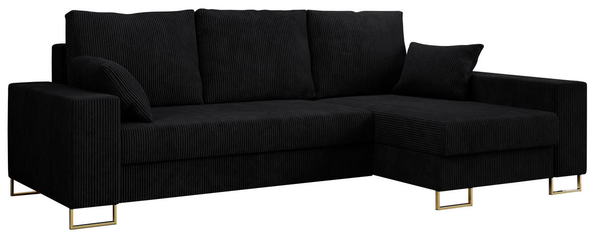 ECKSOFA Dorian Cord Schwarz - Goldfarben/Schwarz, Textil/Metall (242/138cm) - MKS
