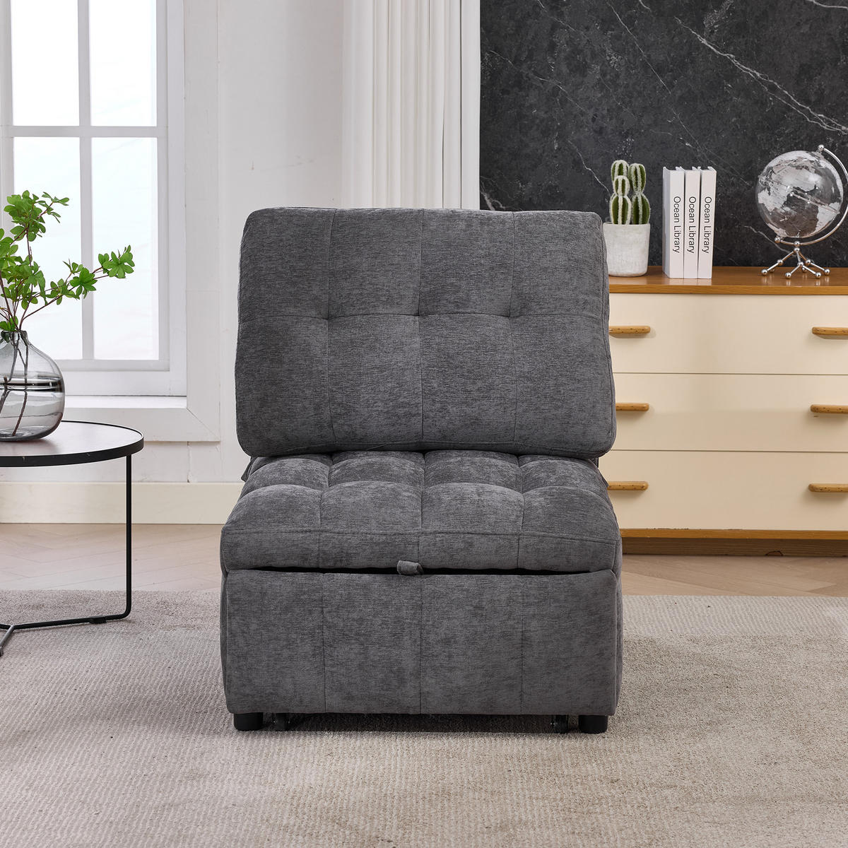 SCHLAFSESSEL, Stoff mit Ausziehfunktion & 3-fach verstellbarer Rückenlehne, 68/95/76 cm, Grau - Grau, Textil (68/76/95cm) - Redom