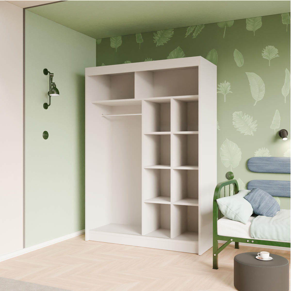 SCHIEBETÜRENSCHRANK LAMELIS - Eiche Wotan/Weiß, Holzwerkstoff (150/215/61cm) - Meblini