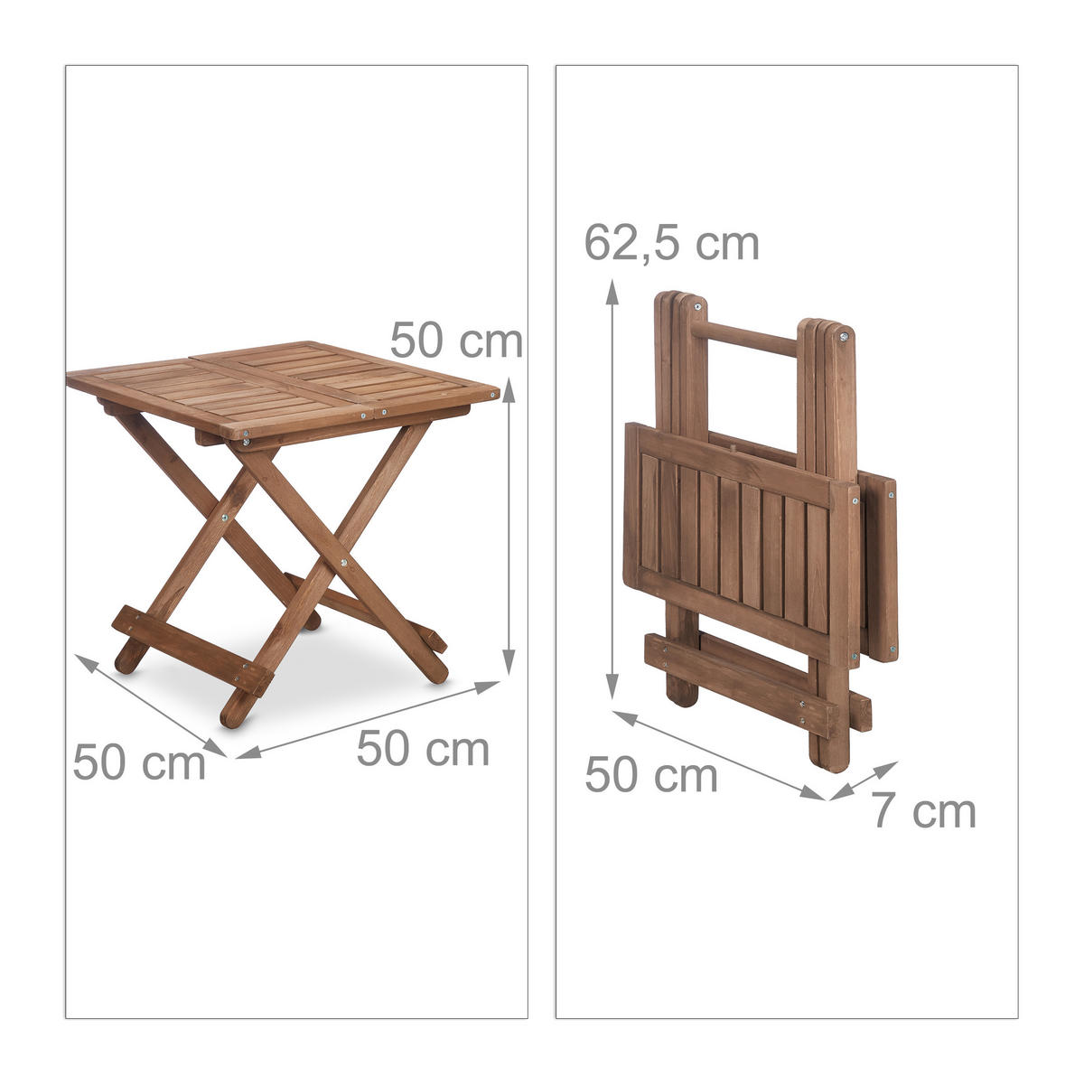 KLAPPTISCH - Braun, Holz (50/50/50cm) - Relaxdays