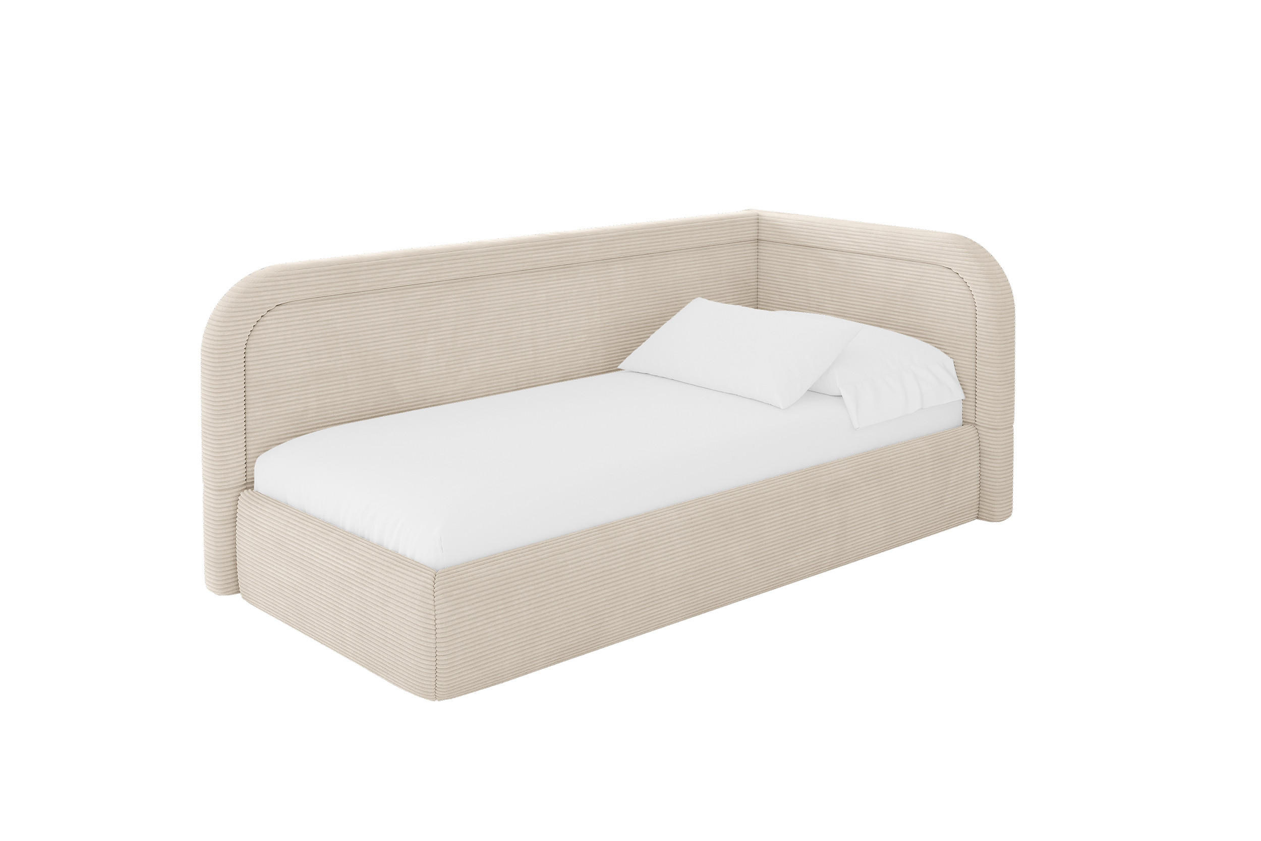 EINZELLBETT Jugendbett mit Bettkasten, Links - JOVY 90x200 Beige - Creme, Holzwerkstoff/Textil (90/200cm) - ALTDECOR