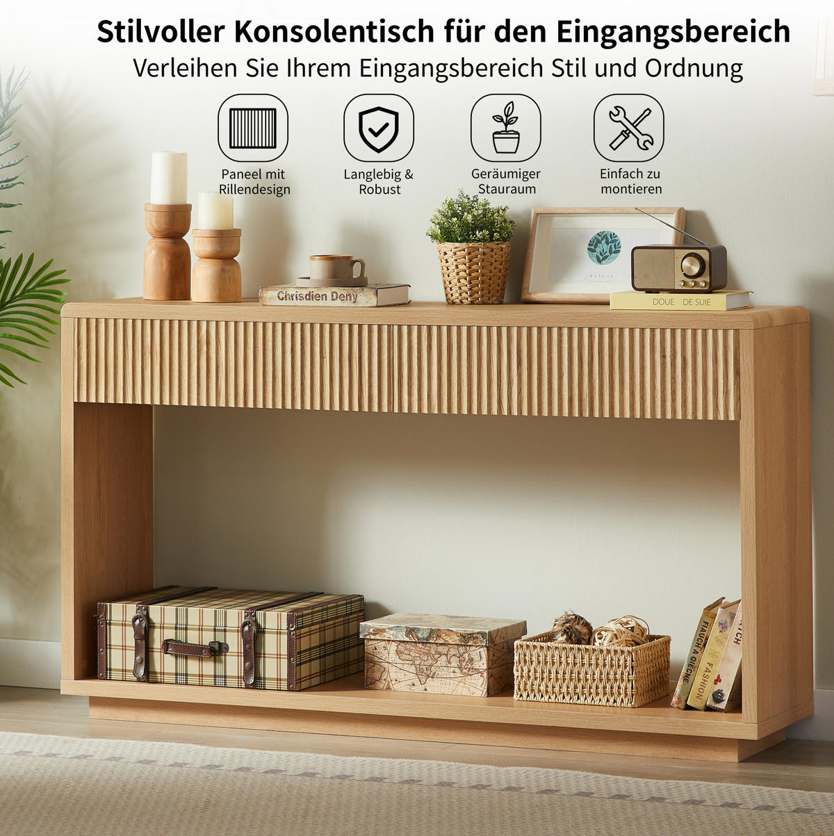 KONSOLENTISCH aus Spanplatte und MDF 150x35x85 cm Natur mit 2 Schubladen und offenem Fach - Naturfarben, Holzwerkstoff (150/35/85cm) - IVMEU
