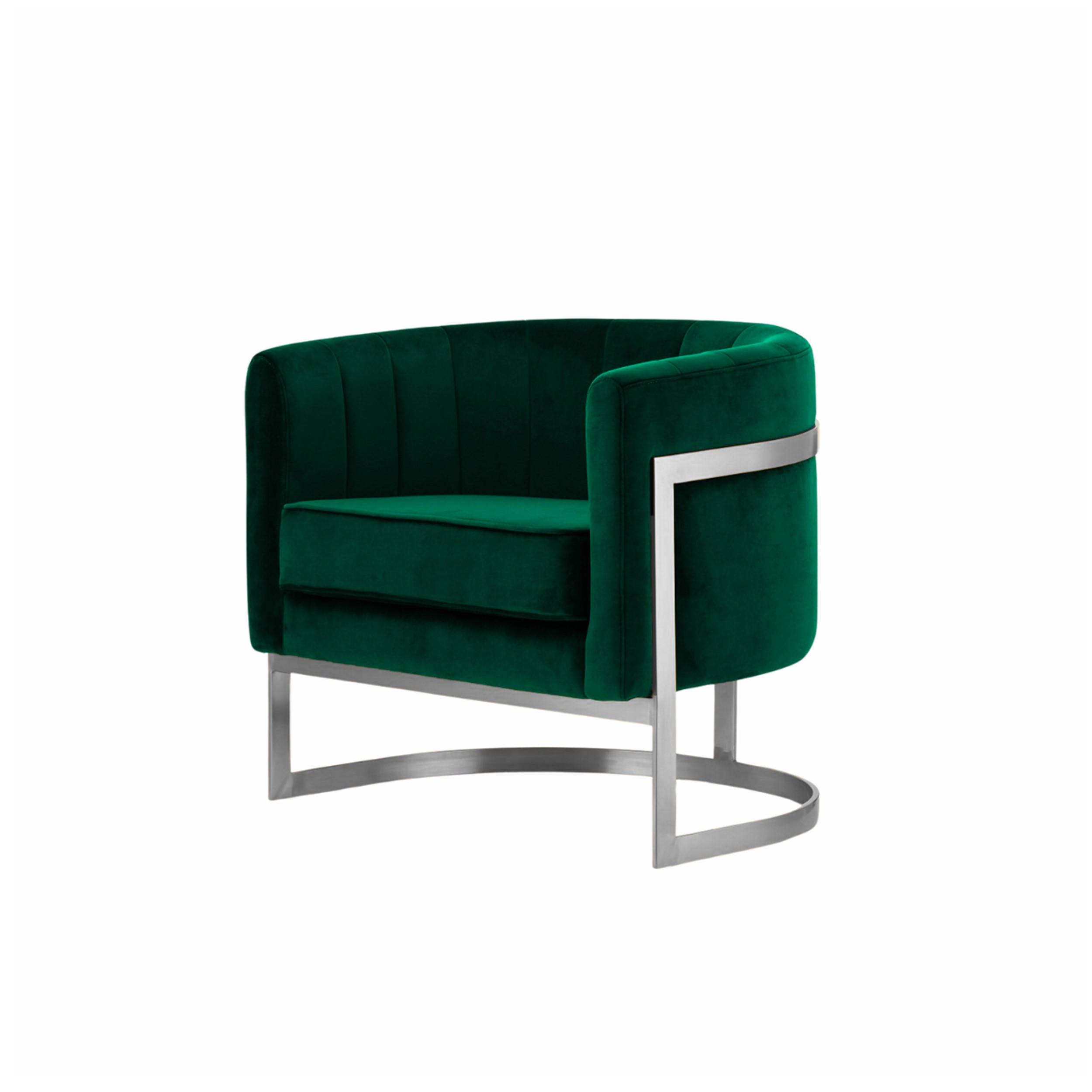 DESIGNSESSEL Glam Elegance – Individuell gefertigter Design-Sessel mit Edelstahlrahmen - Smaragdgrün/Silberfarben, Textil/Metall (75/71/68cm) - Fortisline