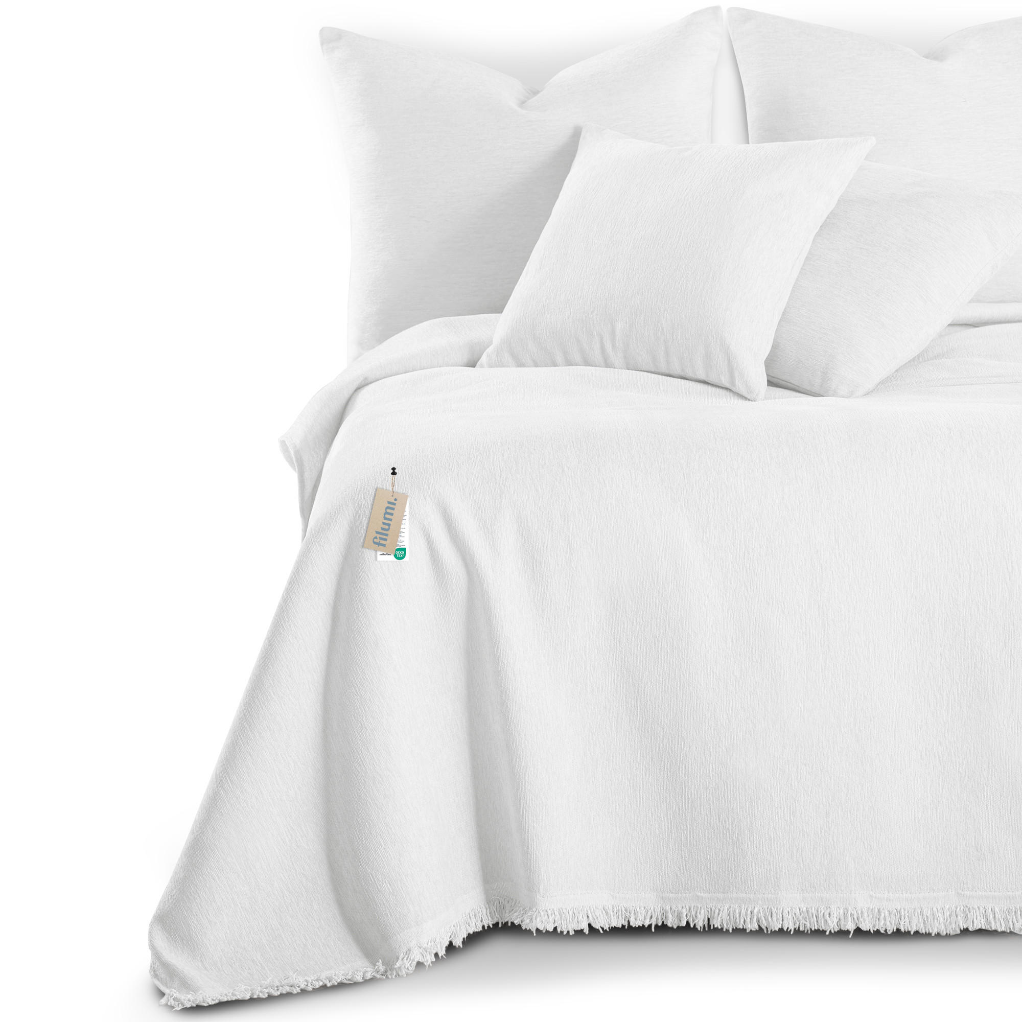 TAGESDECKE TALO mit Fransen Weiß 220x240 - Weiß, Textil (220/240cm)