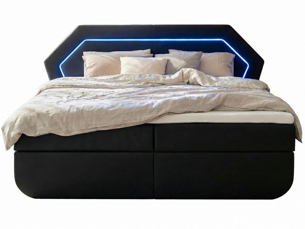 BOXBETT Phoenix schwarz 180/200 cm mit premium Topper - Schwarz, Textil (180/200cm) - wonello