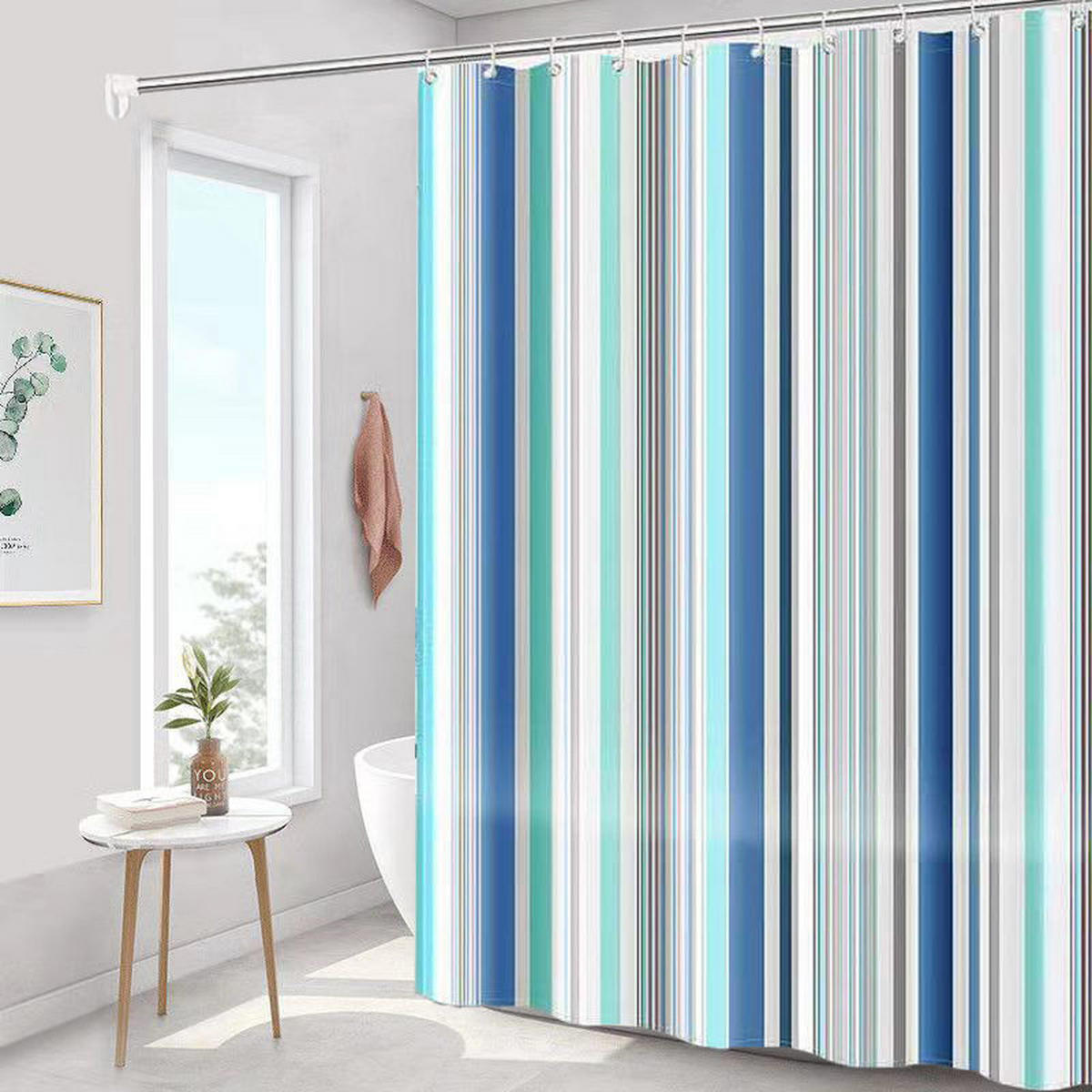 DUSCHVORHANG Polyester schimmelresistent wasserdicht waschbar mit Haken leicht zu reinigen - Blau, Kunststoff (180/200cm) - MCBOSON