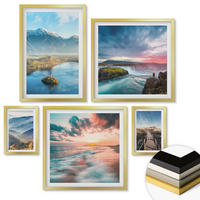 WANDBILDER 5er Set - 50x50 cm & 20x30 cm & 40x60 cm Goldrahmen - Berglandschaften, Wasserfälle - Goldfarben, Kunststoff (40/60cm) - ArtPrintCave