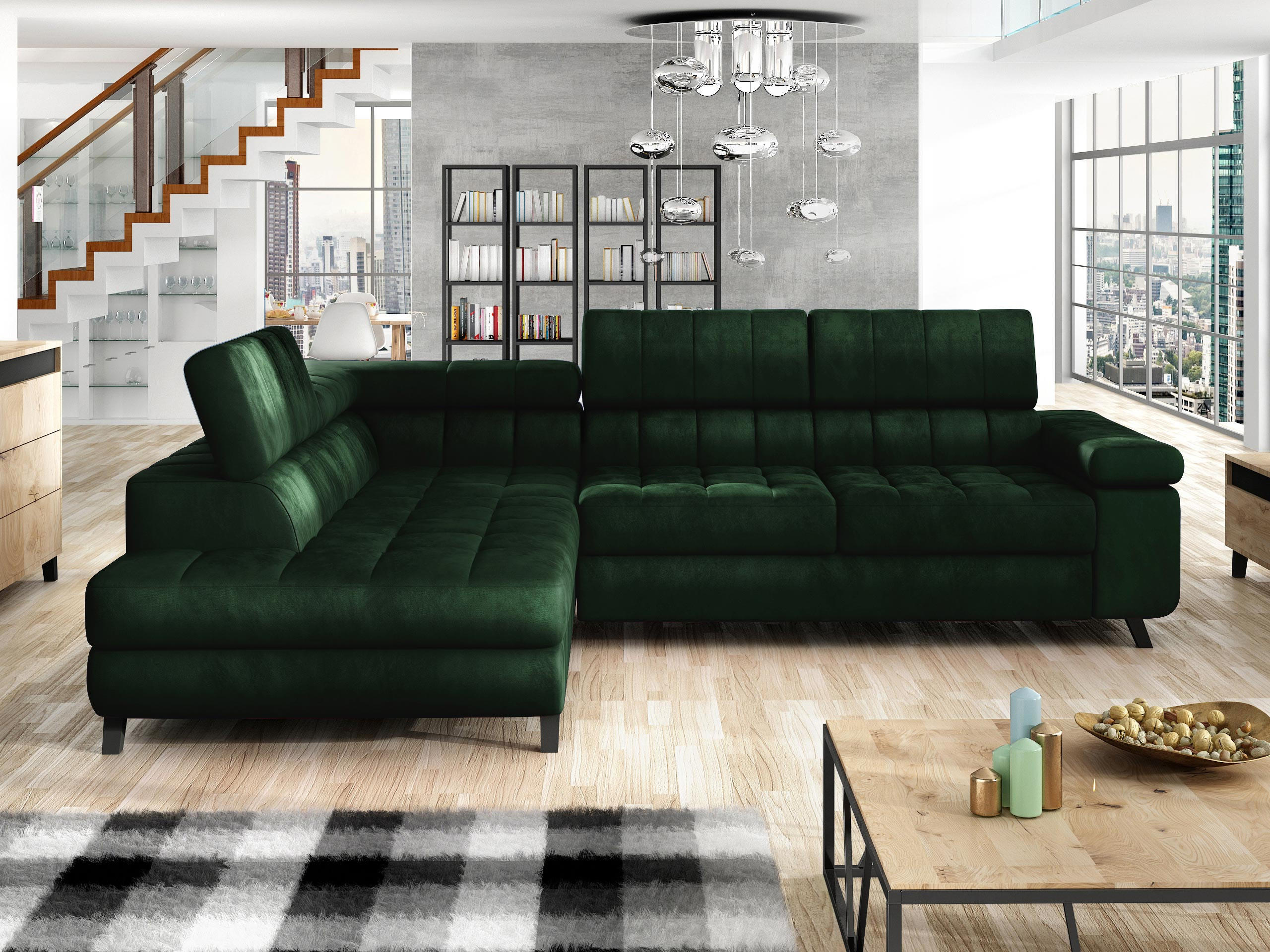 ECKSOFA Nord, Seite: Links - Smaragdgrün/Schwarz, Holz/Textil (264/203cm) - MIRJAN24