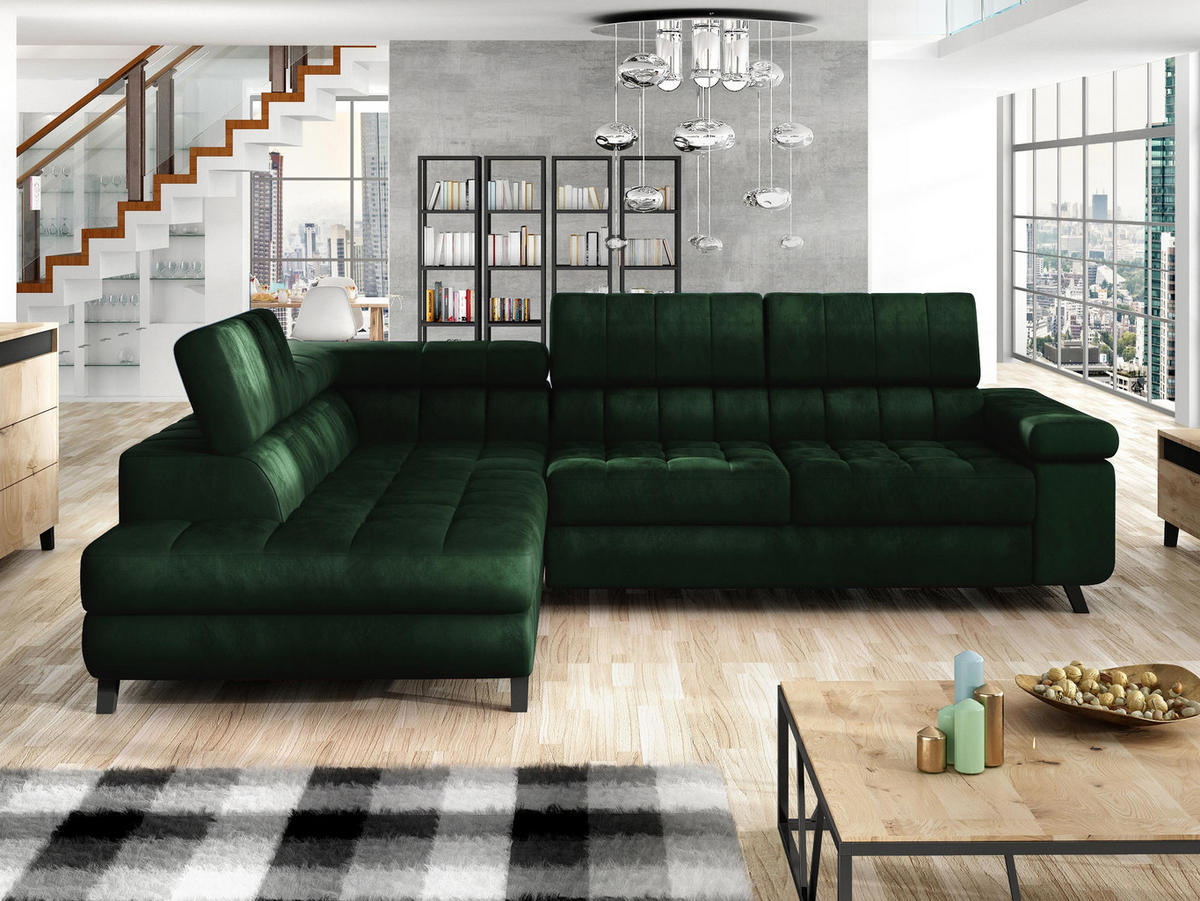 ECKSOFA Nord, Seite: Links - Smaragdgrün/Schwarz, Holz/Textil (264/203cm) - MIRJAN24