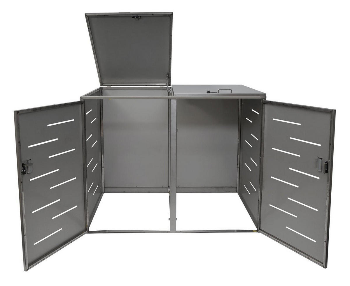 MÜLLTONNENBOX XL 2er 116x141x98cm erweiterbar Edelstahl 50kg - Silberfarben, Metall (141/116/98cm) - PROREGAL