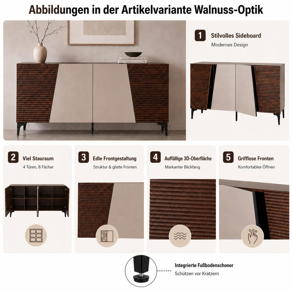 SIDEBOARD Eiche Dekor - Eiche Wotan, Holz (160/80/42cm) - MCW