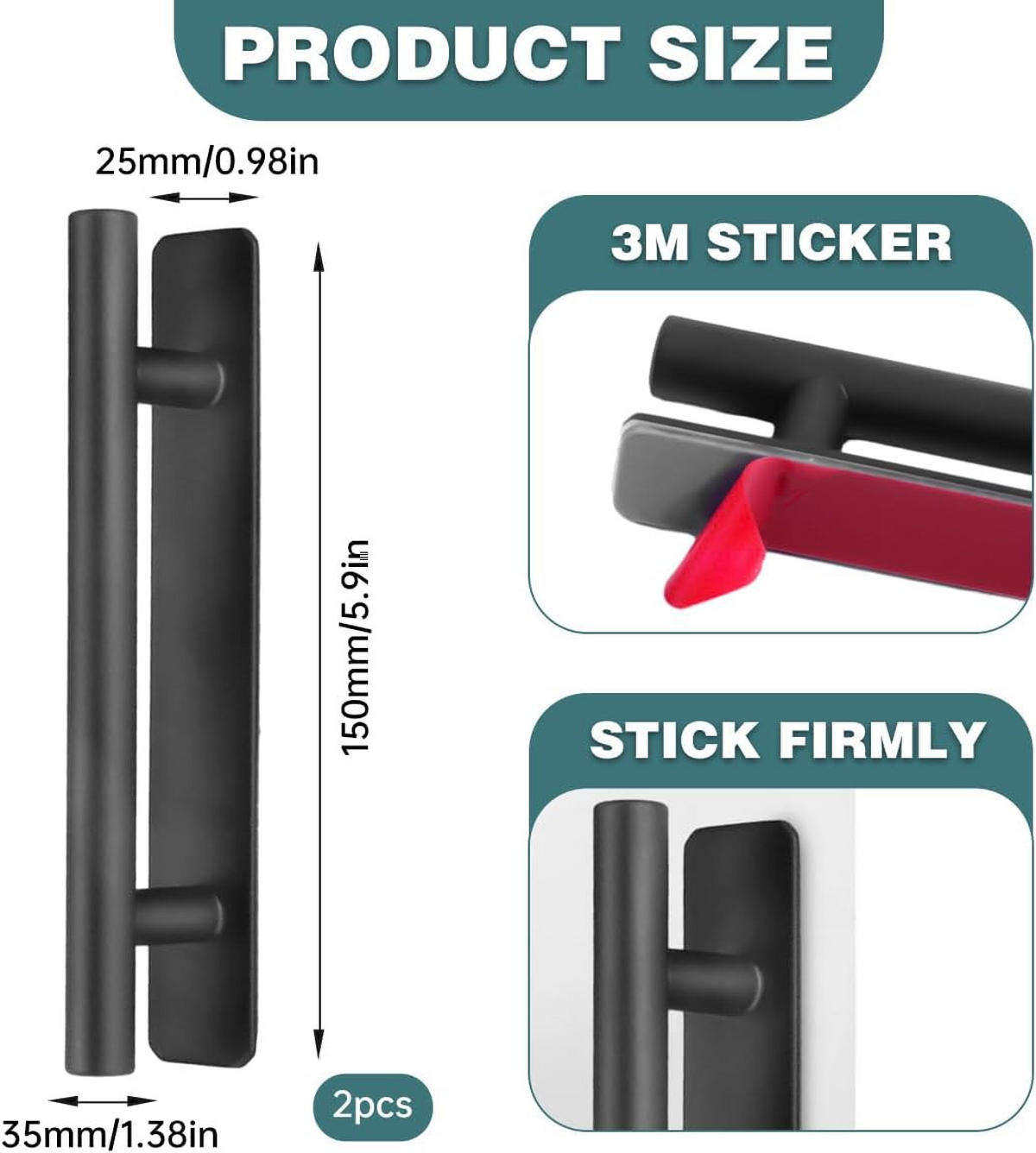 MÖBELGRIFF Schwarz 2er-Set - Schwarz, Metall (2.5/0.35/15cm)