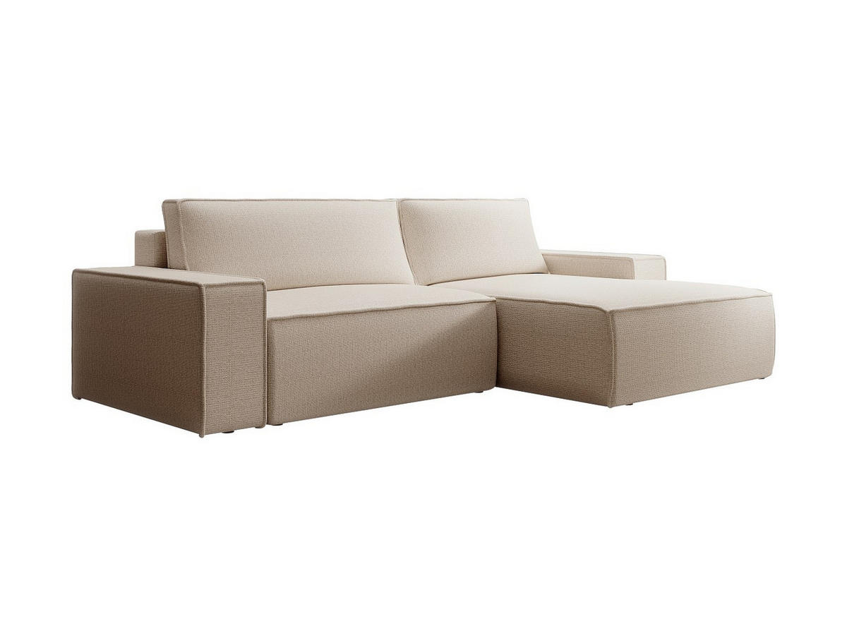 ECKSOFA mit Schlaffunktion - Ecke rechts - Strukturstoff - Beige - AMELIA - Beige, Textil (267/167cm) - Vente-Unique