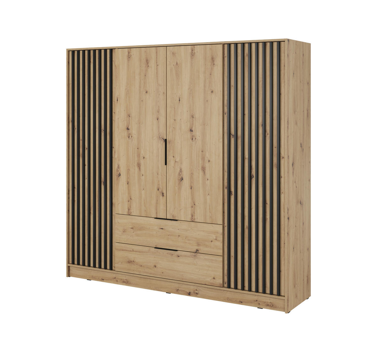 DREHTÜRENSCHRANK - John 4D ohne Spiegel Artisan + schwarz - Eiche Artisan, Holzwerkstoff/Metall (206/200/51cm) - Möblo