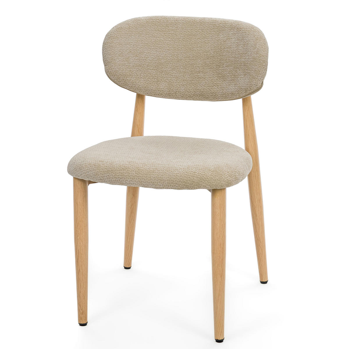 STUHL ALMO gepolstert Beine in Holzoptik - hellbeige - Chenille - Sandfarben/Eichefarben, Textil/Metall (47/77/54cm) - NEW HOME