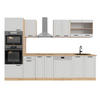 KÜCHENZEILE R-Line Weiß Landhaus/Goldkraft Eiche 300 cm mit Hochschrank, ohne Arbeitsplatte - Honigeiche/Weiß, Holzwerkstoff (300/81.6/46cm) - Vicco