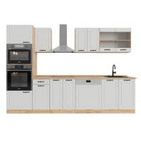 KÜCHENZEILE R-Line Weiß Landhaus/Goldkraft Eiche 300 cm mit Hochschrank, ohne Arbeitsplatte - Honigeiche/Weiß, Holzwerkstoff (300/81.6/46cm) - Vicco