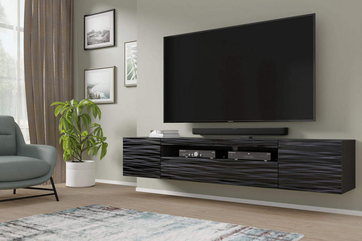 TV LOWBOARD Schwarz 200/42/37 - Anthrazit/Schwarz, Holzwerkstoff (200/42/37cm) - RAUMHIRSCH FURNITURE