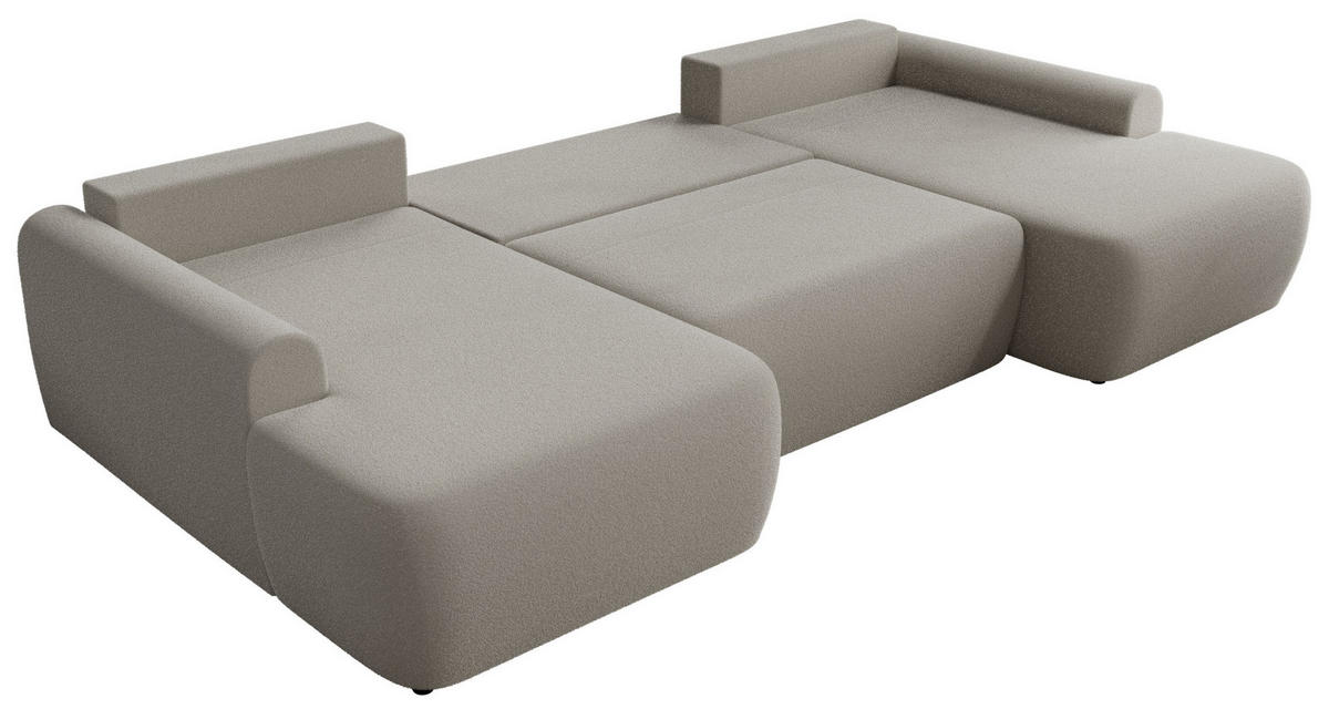 WOHNLANDSCHAFT CUBO U Hellgrau Boucle - Hellgrau/Schwarz, Kunststoff/Textil (370/100/187cm) - MKS