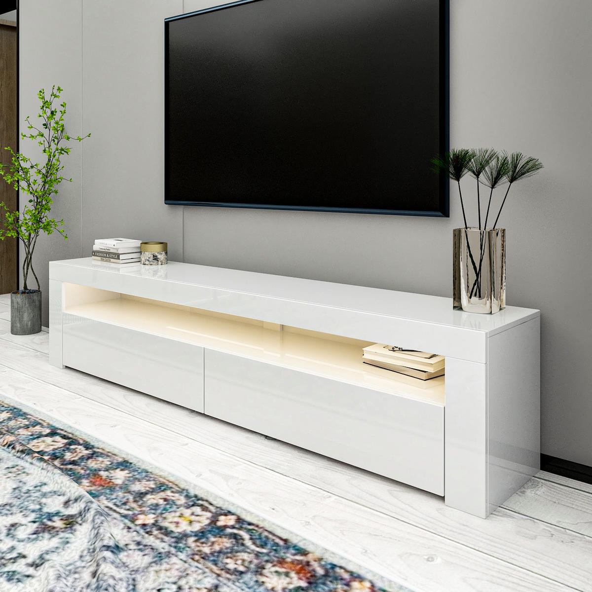 TV Lowboard Bati Weiß mit LED-Beleuchtung 92390 - Weiß, Holzwerkstoff (150/47/36.8cm) - moebel17