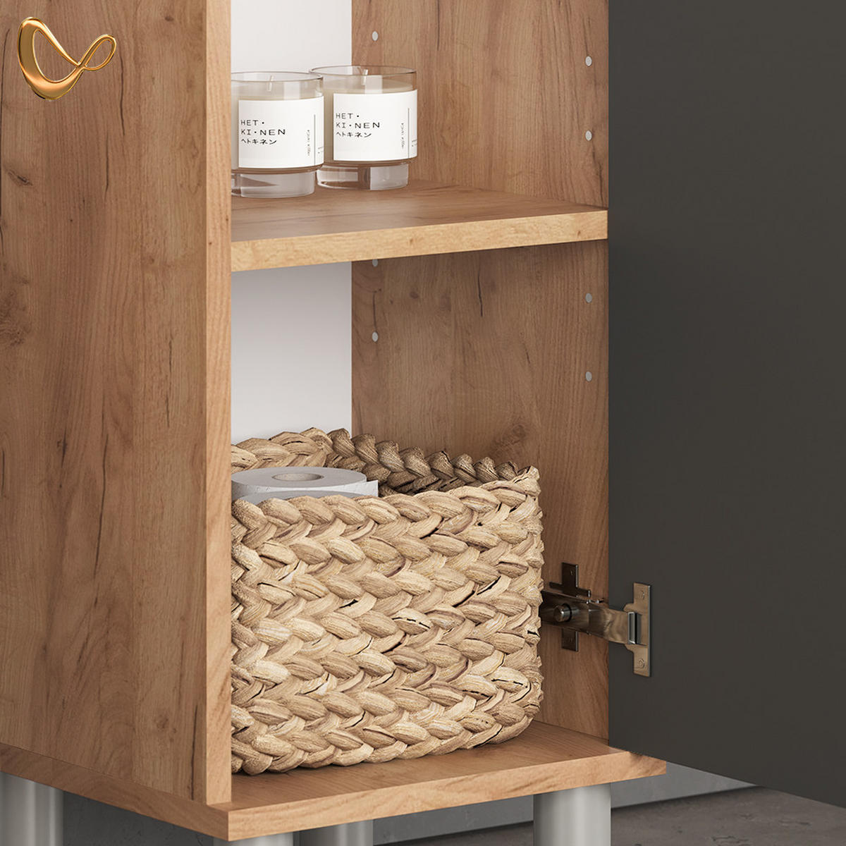 BADMÖBEL-SET Fucino Eiche 3 Teile, mit Midischrank Tür groß - Eichefarben/Braun, Holzwerkstoff (80/54/32cm) - Livinity®